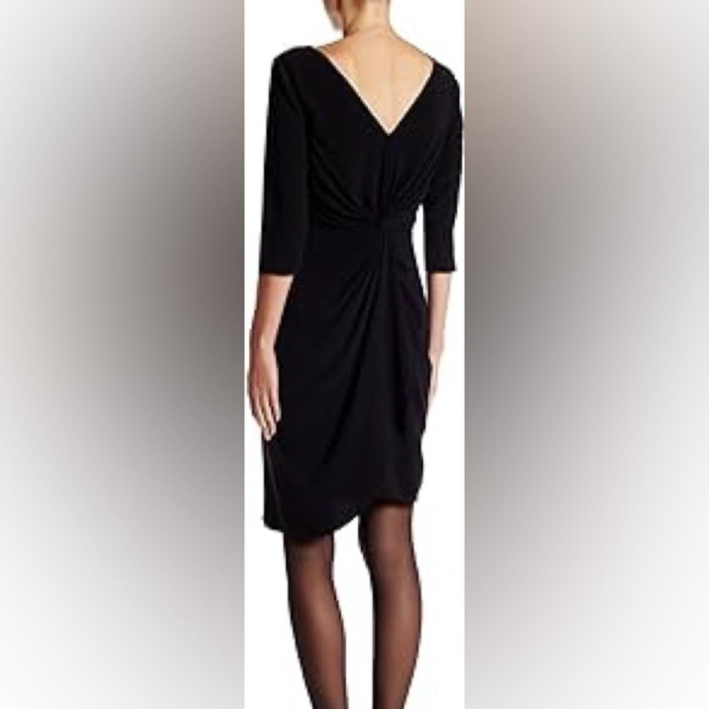 Halston Heritage 3/4 Length Sleeve Asymmetric Dress,Black, 6